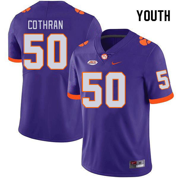 Youth Clemson Tigers Fletcher Cothran #50 College Purple NCAA Authentic Football Stitched Jersey 23MM30GC